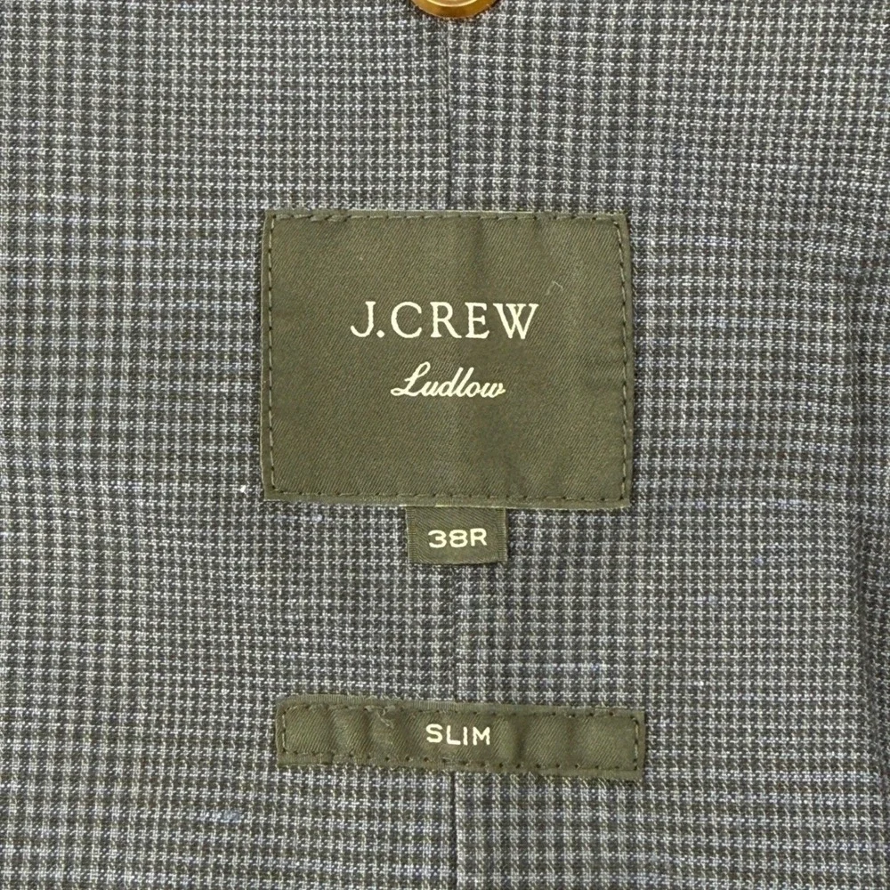 J.Crew Ludlow Blazer Mens 38R (M) Slim Fit Cotton Linen Blue Micro-Check